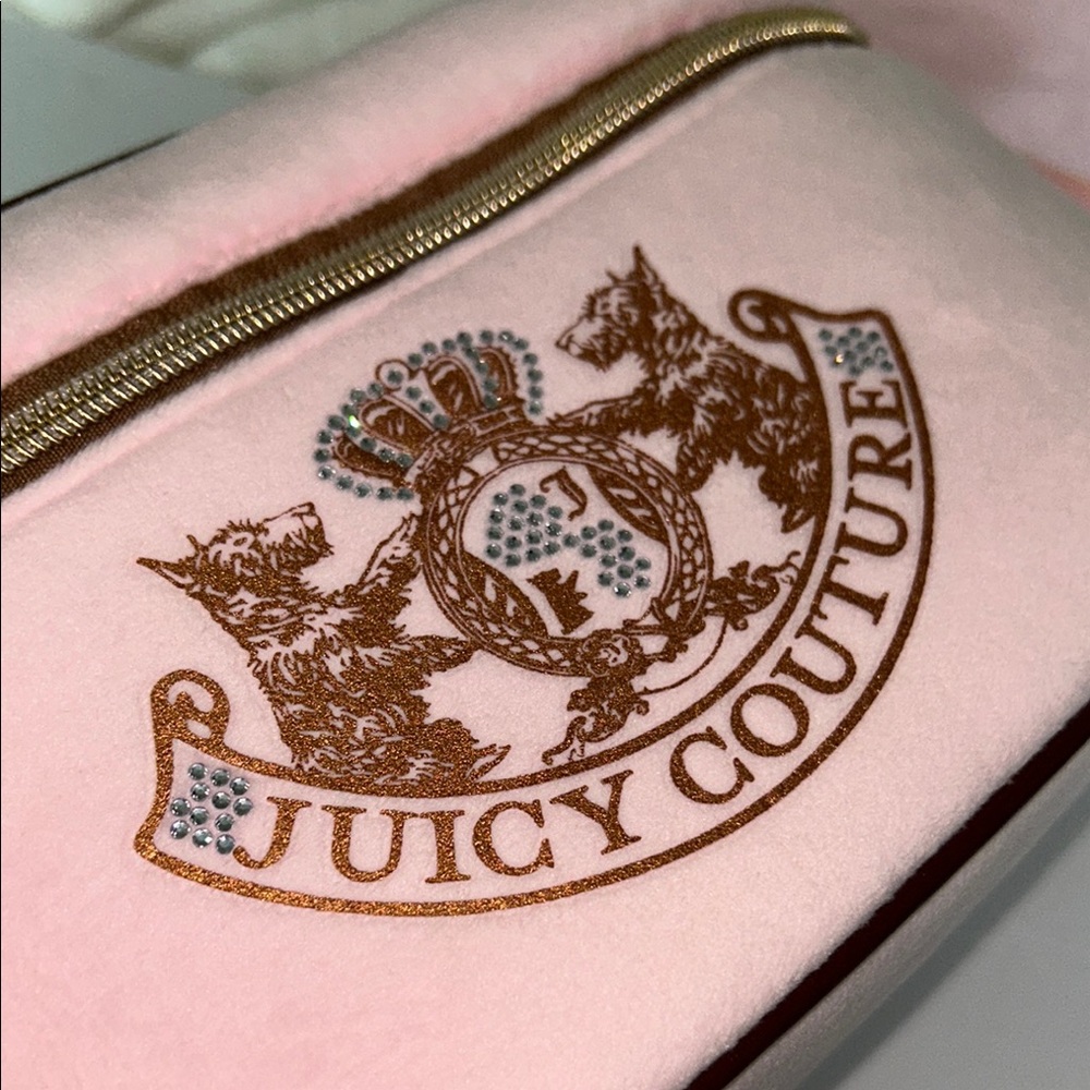 Juicy Couture Velour Baby Pink Bling Scotty Dogs Cosmetic Case/Travel Case